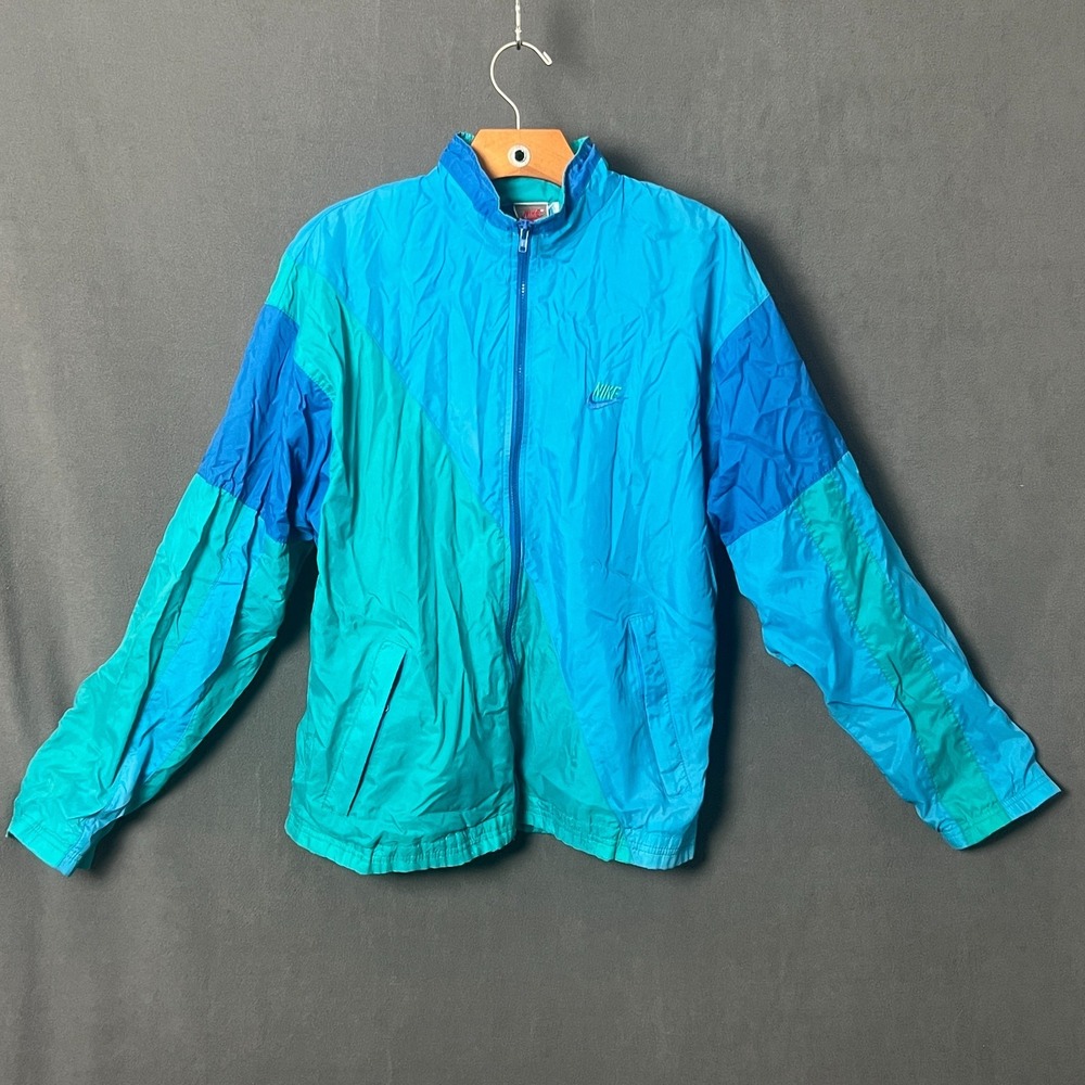 Vtg 80s 90s Nike Gray Tag Colorblock Windbreaker Jacket Mens M Blue Green